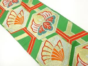 アンティーク　亀甲に蝶・桐模様織出し袋帯（着用可）